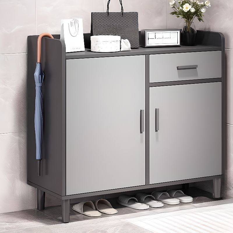 Engineered Wood 4 Tiers Shoe Stack with Shelf, Drawers, Gate, Dustproof Cover, and Closed Back