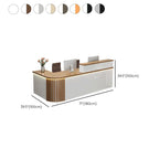 L-Shape Manufactured Wood Top Reception Desk with Hutch, Keyboard Tray, Cabinet, Desk Return & Cable Management