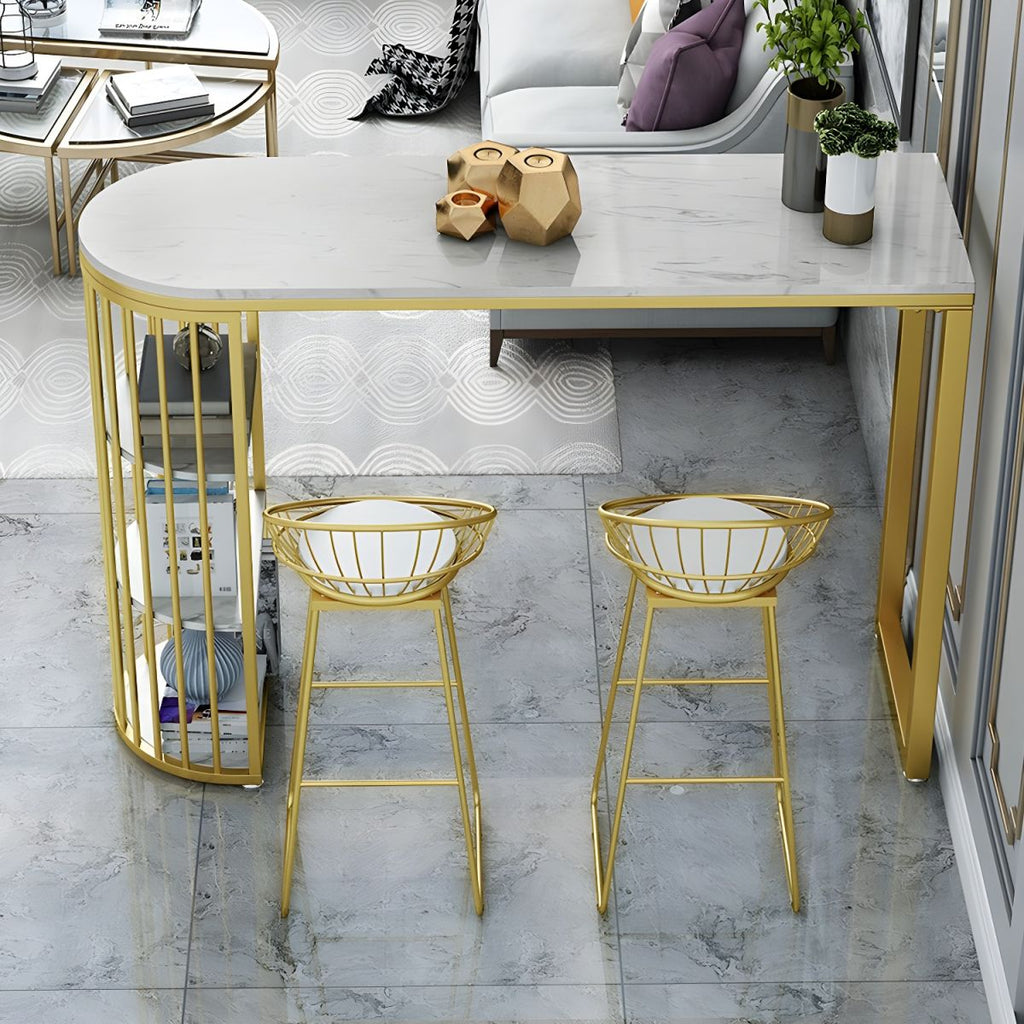 Glam 2-Person Bar Set with Upholstered Gold Chairs, Backrest, and Footrest