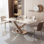 Modern Sintered Stone Top Dining Set Rectangle 1/2/5/7 Pieces Dinette Table Set in Gold