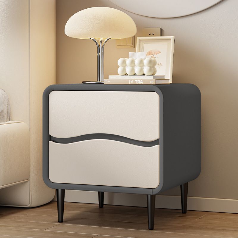 Modish 2 Tiers Nightstand With Drawer Organization and Pleather Countertop