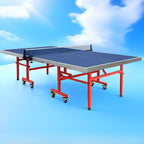 Indoor Ping Pong Table with Cerulean Synthetic Laminate Top, Compact Foldable Design, Casters, and Included Paddle