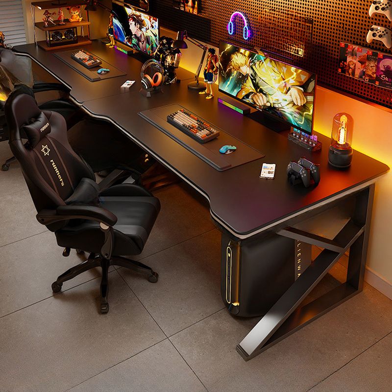 Simple Warp Resistant Mdf Wood Trestle Base Gaming Computer Desk with Wire Management, Free Standing