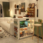 Modern Rectangular Natural Wood Pub Table with Two-sided Pedestal in White/Tan/Wood Grain, Pull Out and Container Storage