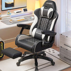Modern Simple Style Wingbacked Chair with Flexible Height, Upholstered, Nylon Frame in Ink/White, and Adjustable Backrest with Glide Movement