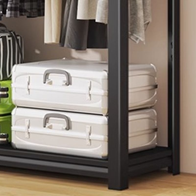 Black Modern Simple Style Coat Tree with Container Storage, 3 Shelves, and Steel Frame