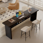 Simplistic Style Pub Table with Lumber Top and Two-sided Pedestal Base in Ink, Featuring Container Storage and Rectangle Shape