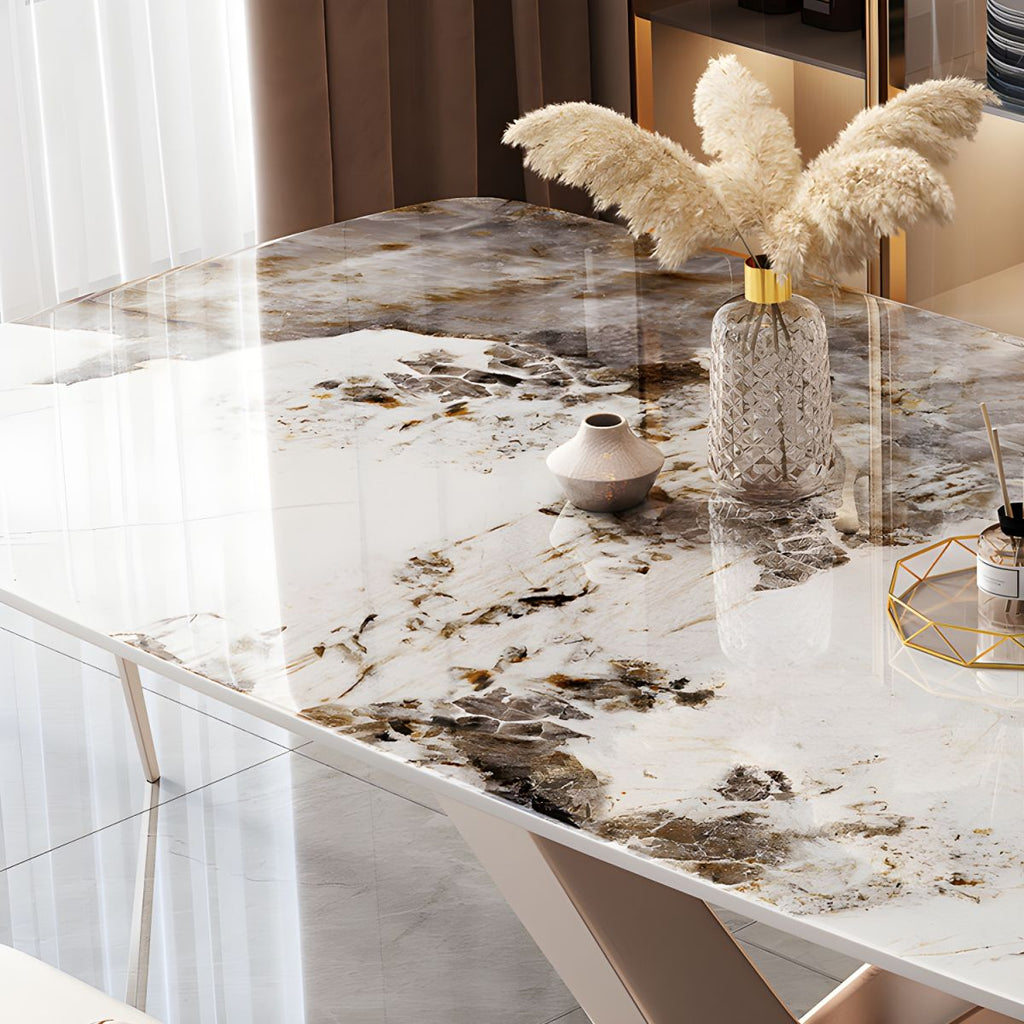 Modern Sintered Stone Top Dining Set Rectangle 1/2/5/7 Pieces Dinette Table Set in Gold
