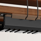 Brown Minimalist T-Shape Table with Built-in Outlets, Rust Resistant Natural Wood Top, Plug-In Feature