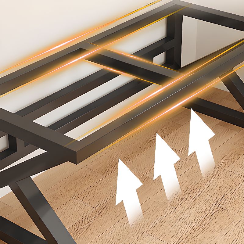Black/Chalk Rectangular Metal Table with Cable Management and Rust Resistant Twin Support Base Featuring Rounded Corners