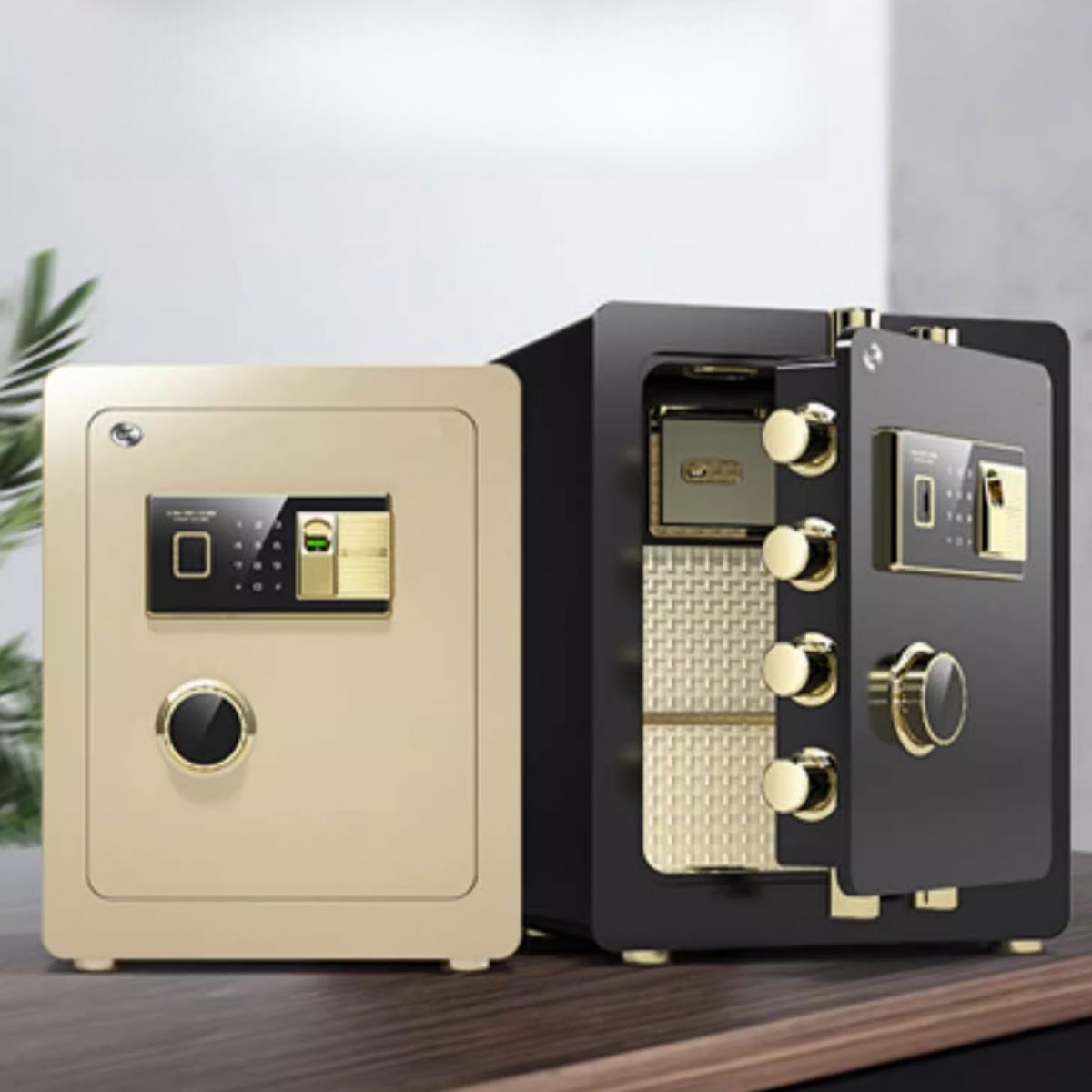 Steel Security Safe with Battery, Pry Resistant, Keys, Interior Lining, and Shelves