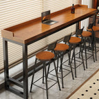 Simplistic Pub Table with Pine Wood Top and Trestle Base in Tan/Natural Finish, Rectangle Shape with Foot Pedestal