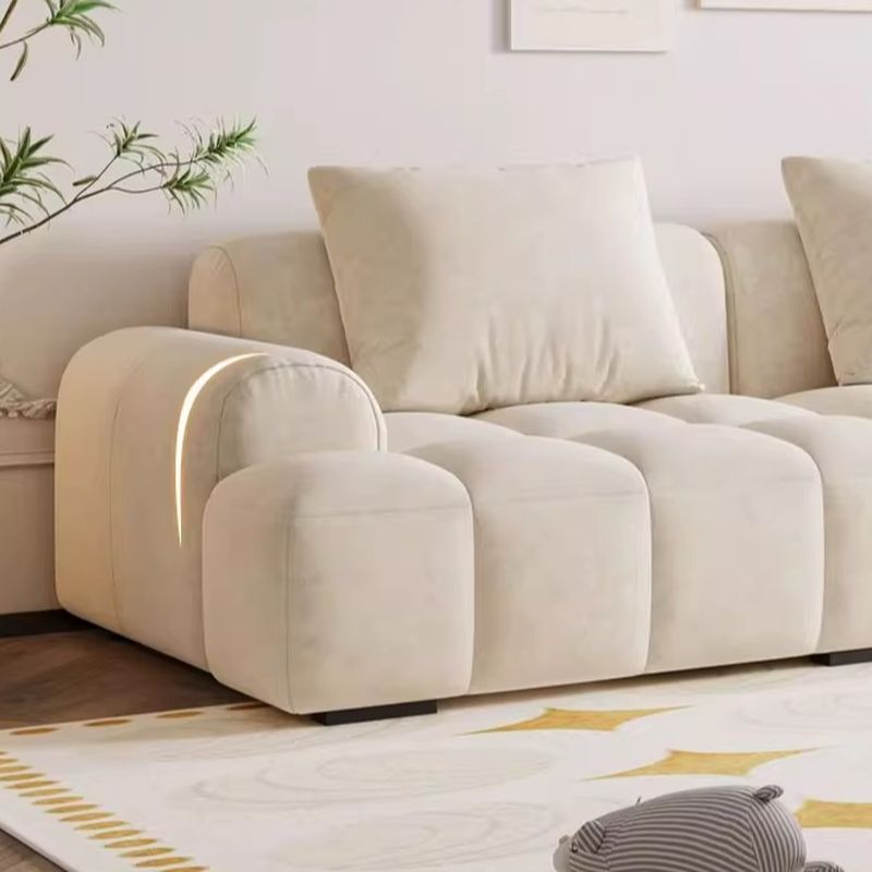 Trendy Beige Solid Color Floor Sofa/Loveseat/Single Sofa 6-Seater /4-seater/Seats 3 with Arm & 2 Pillows, Stain Resistant