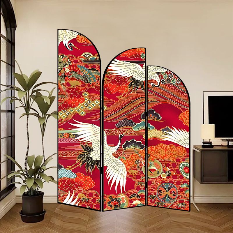 Indoor Opaque Folding Temporary Wall Panels with Natural Wood Frame, 3 Panels, Double Sided Print, Self-supporting
