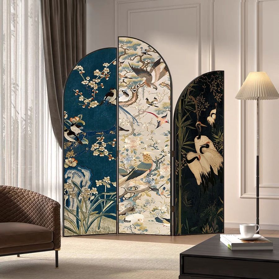 Minimalist Opaque Natural Wood Fold-up Screen Divider with 3 Panels, Double Sided Print, and Independent Design