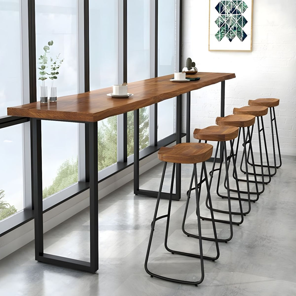 Modern 1/5 Pieces Bar Table Set Rectangle Pine Wood Counter Table with Stools for Balcony