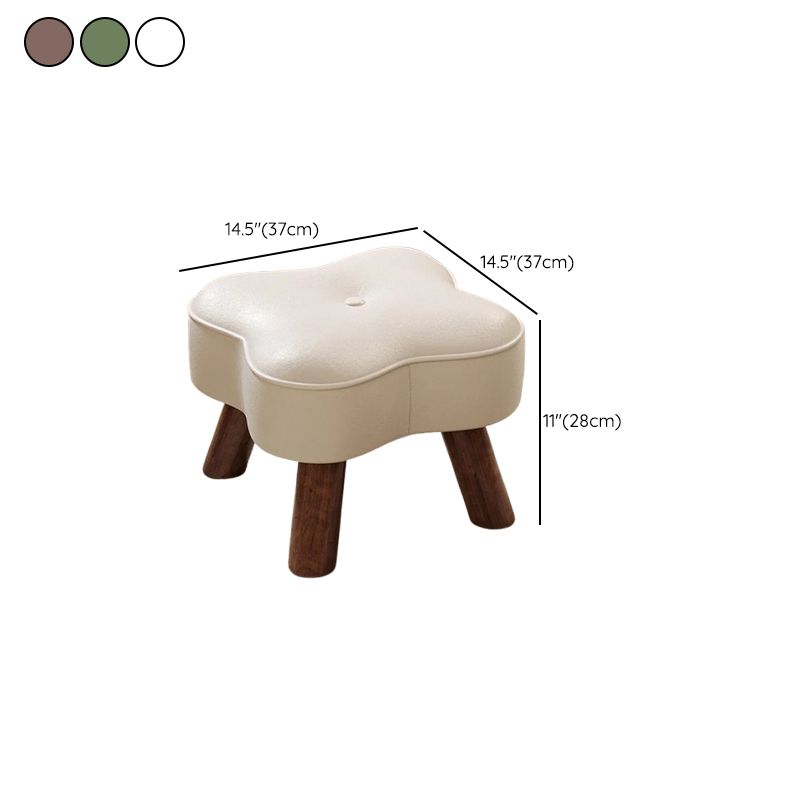 Casual Unique Solid Color Standard Ottoman in Pleather with Chalk/Jade Green/Sepia Stitch-tufted Upholstery