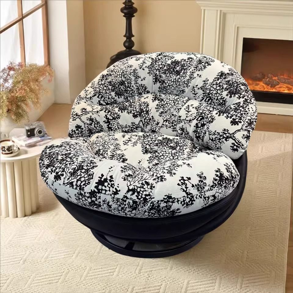 Simplistic Floral Pattern Side Chair with Fixed Back in Fuzzy Fabric White