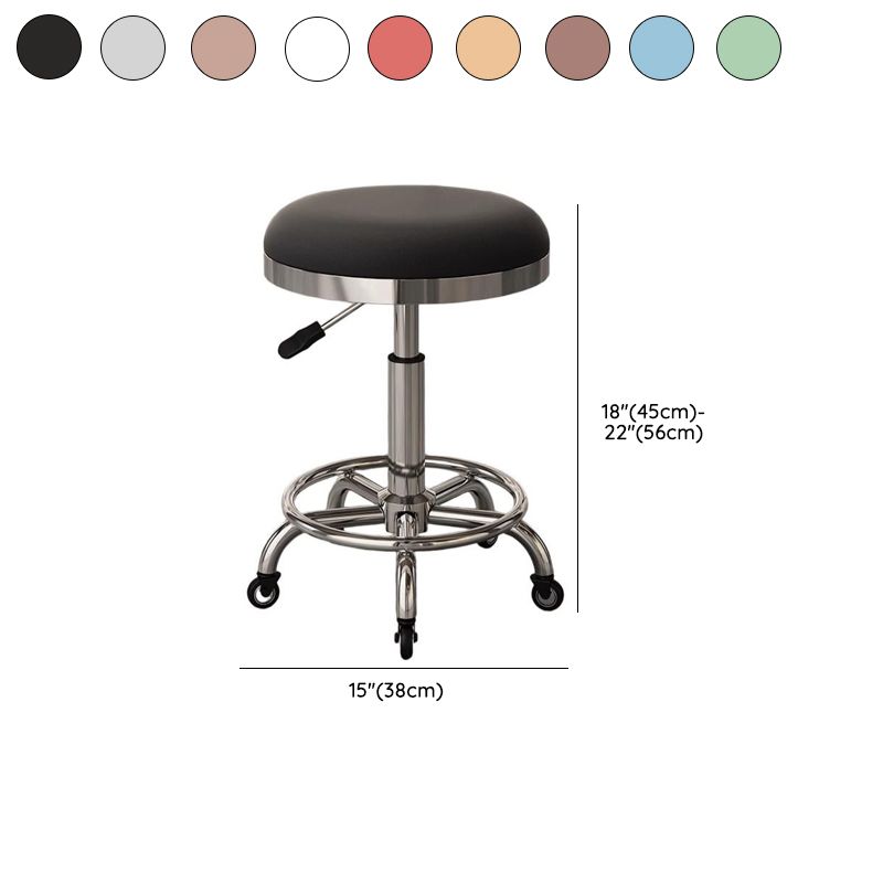 Transportable Rotating Adaptable Height Upholstered Task Stool with Metal Frame and Swivel Wheels