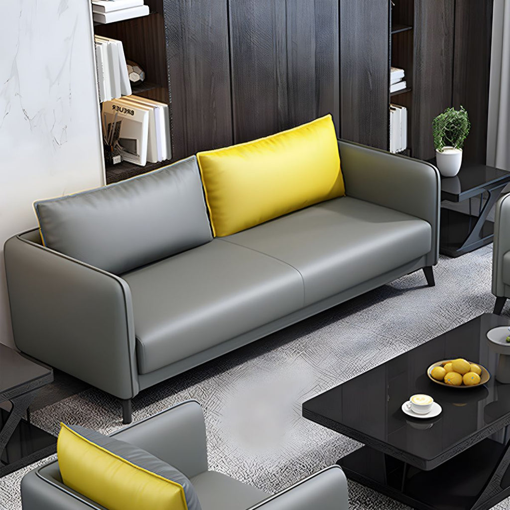 Standard Square Arm Leather Stain Resistant Sofa Couch with Pillows