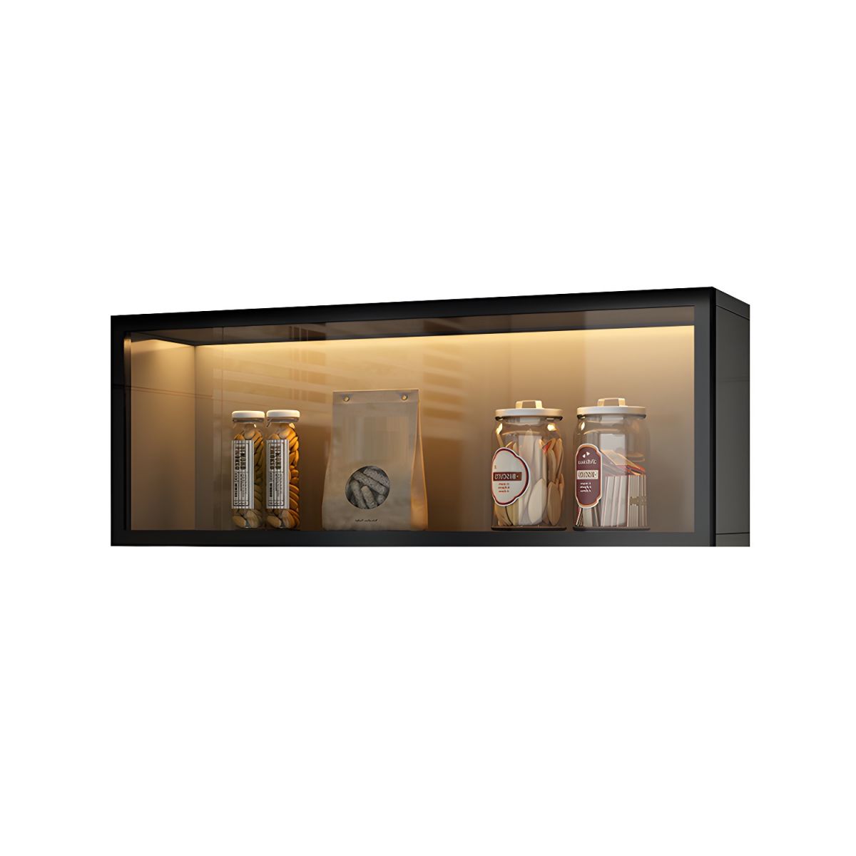 Modern Faux Wood Wall Mounted Display Cabinet with Glass Door