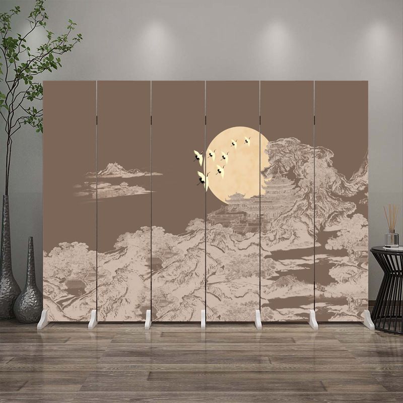 Indoor Opaque Collapsible Room Screen with Pine Wood Frame, 6 Panels, Double Sided Print, and Freestanding Feature