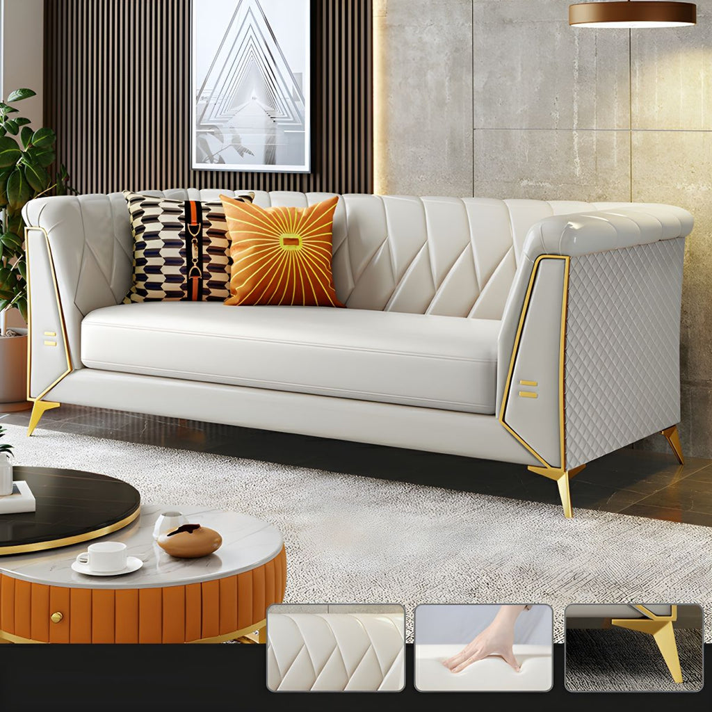 Glam Faux Leather Standard Sofa with Tuxedo Arms in Solid Color
