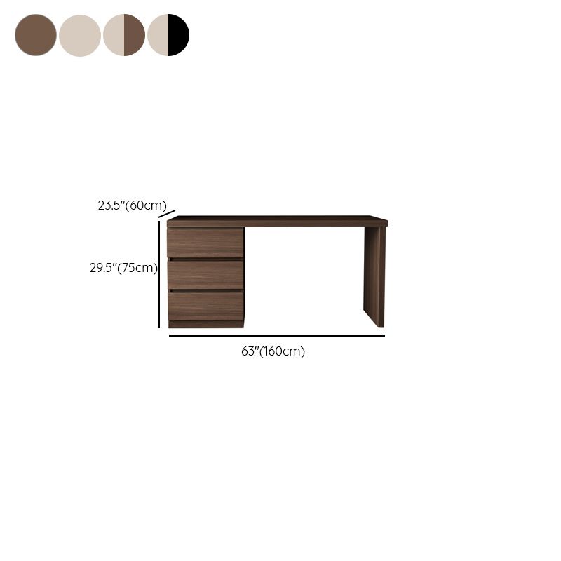 Trendy Rectangular Laminate Writing Table in Midnight Black/Auburn/Cream with Drawers and Reversible Corner