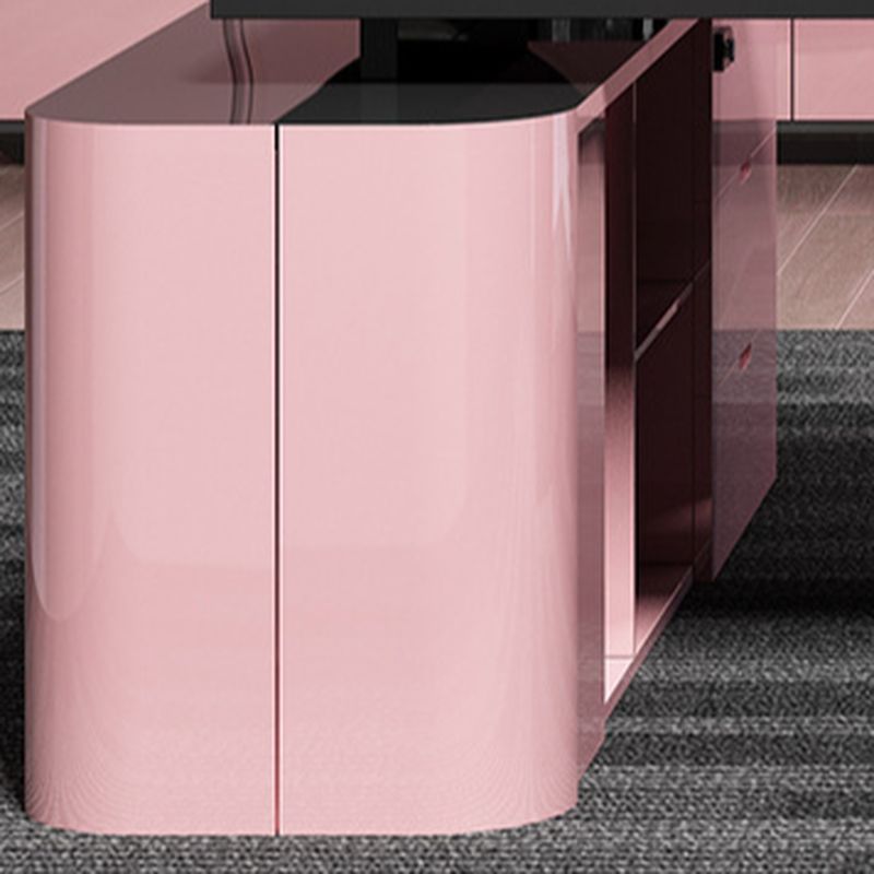 Rose Executive Desk with 3 Drawers, Cabinet, Exterior Shelf, Cable Management, Cooling Hole & Pedestal Base, Scratch Resistant