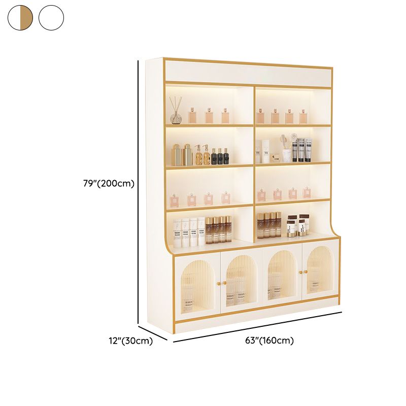 Fitted Detached Ground Display Stand in Wood with 5 Shelves, Locker and Open-air Storage in a Trendy Style