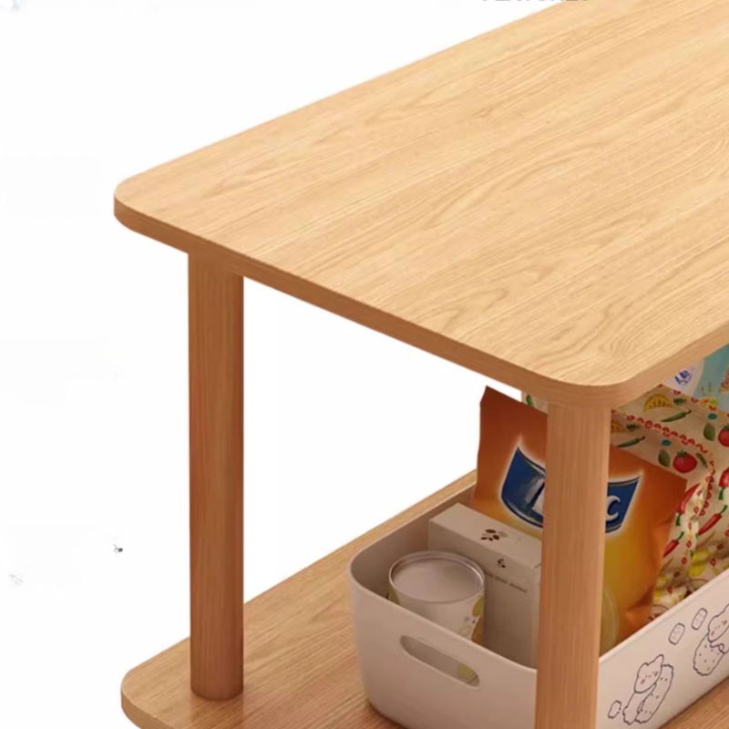 Contemporary Chairside Table Only with Engineered Wood Top, 4 Legs, Chalk/Caramel/Unfinished Color, Rectangle/Square Shape, and Shelf