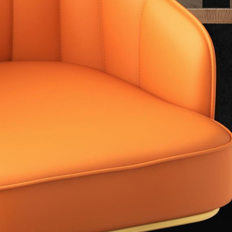 Contemporary Multi-levelled Tanned Hide Bar Stools with Arm Swivel Pail Seat