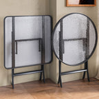 Outdoor Folding Glass Table with Clear Scratch-proofed Glass Top and Cross Base for 3-person/2-person Seating