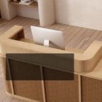 Rectangular Reception Desk with Locker, Hutch, Keyboard Tray, Brown/Unfinished Color Top, Filing Cabinet, Manufactured Wood Top