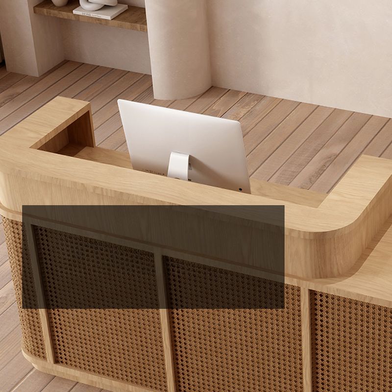 Rectangular Reception Desk with Locker, Hutch, Keyboard Tray, Brown/Unfinished Color Top, Filing Cabinet, Manufactured Wood Top