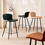 Casual Rawhide Bar Stools in Midnight Black/Jade Green/Caramel with Back Pail Seat and Leg Rest