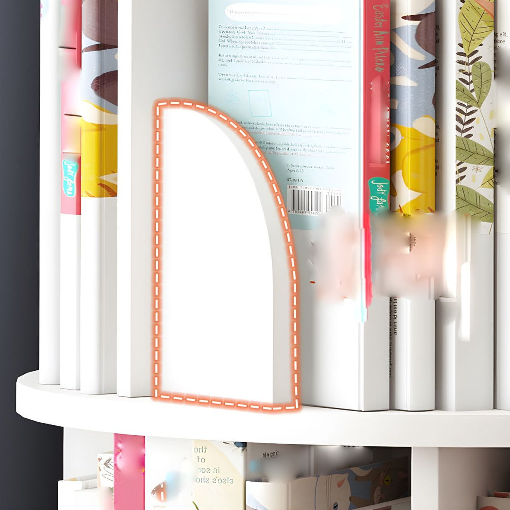 Round Rotatable Bookcase Wooden Open Storage Bookshelf for Home Office