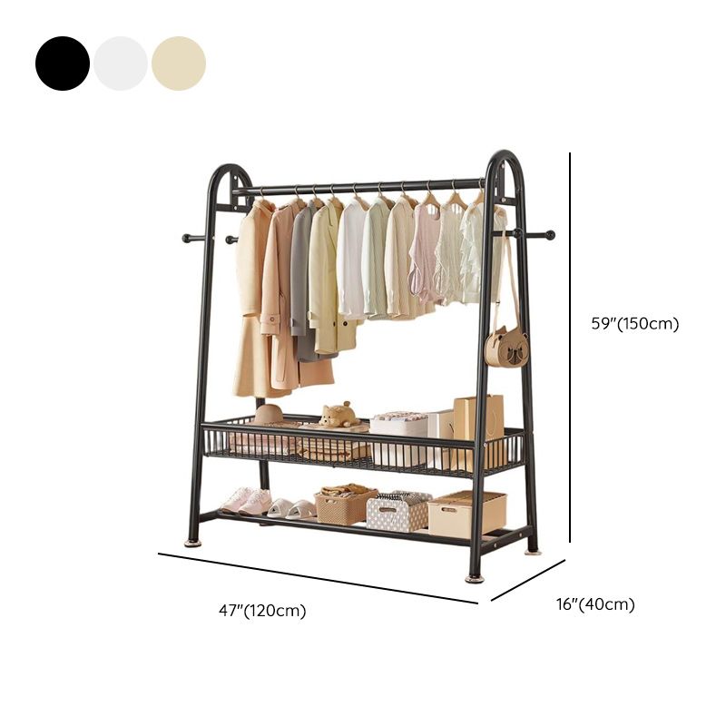 Contemporary/Art Deco Coat Rack with Receptacle Storage, 2 Shelves, Alloy Frame, Metal Hook, and Shoe Storage