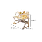 Modern Rectangular Chalk Laminate Writing Table with Exterior Shelf, Hutch, and Cable Management