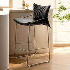 Casual Rawhide Bar Stools in Midnight Black/Navy Blue/Cognac with Back and Rectangle Seat Featuring Leg Rest