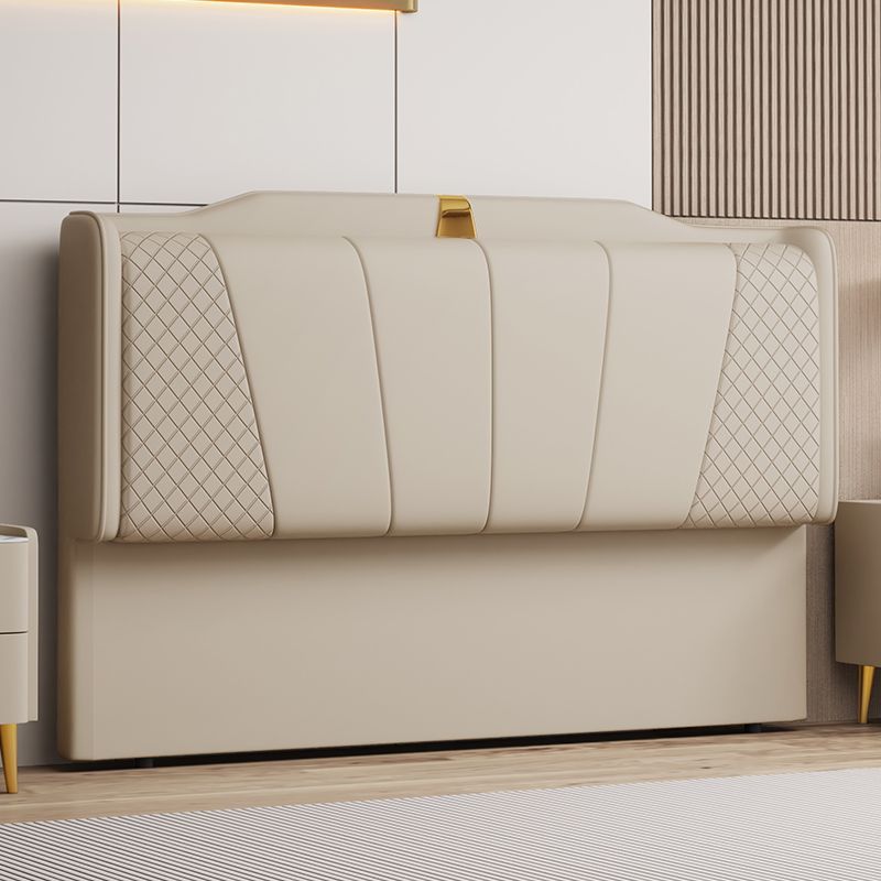 Trendy Panel Headboard in Natural Wood with No Distressing, Scooped Shape for Queen/Full Bed, Sponge Upholstery Fill, Standard Height