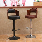 Casual Adjustable Lift Midnight Black/White/Cognac Rawhide Bar Stools with Back, Turned Swivel, and Round Top