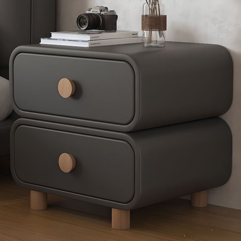 Art Deco Nightstand With Drawer Organization Featuring 2 Drawers and Pleather Countertop with Leg