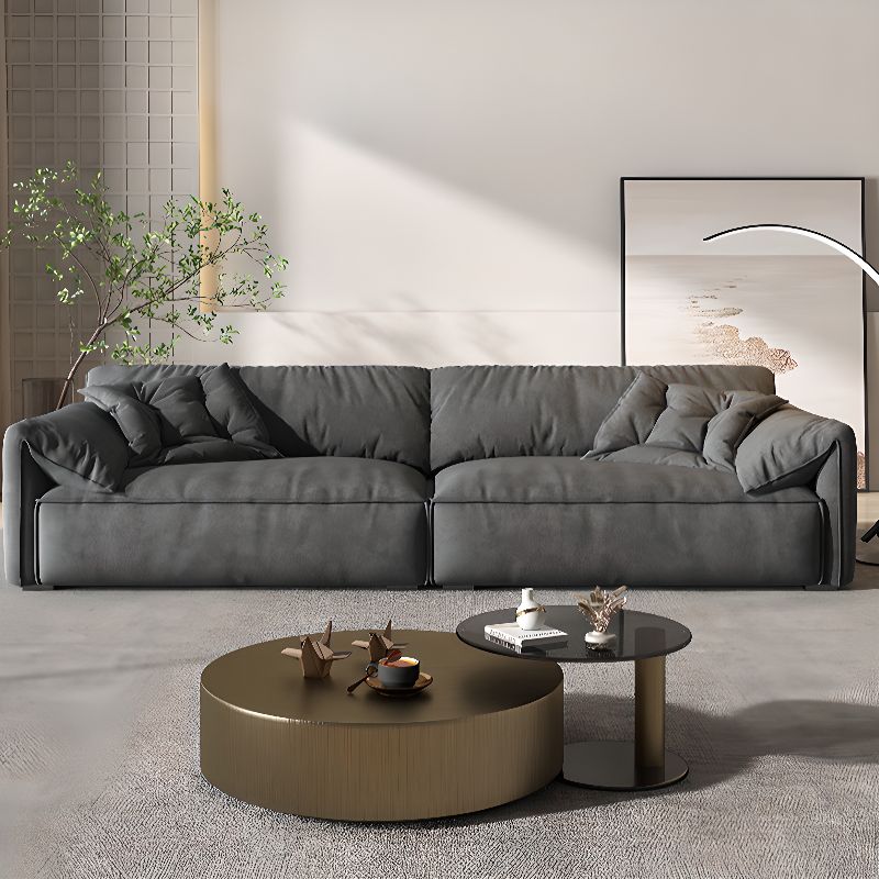 Standard Sofa in Dark Gray/Amber Color/Off-White with 4 Pillows