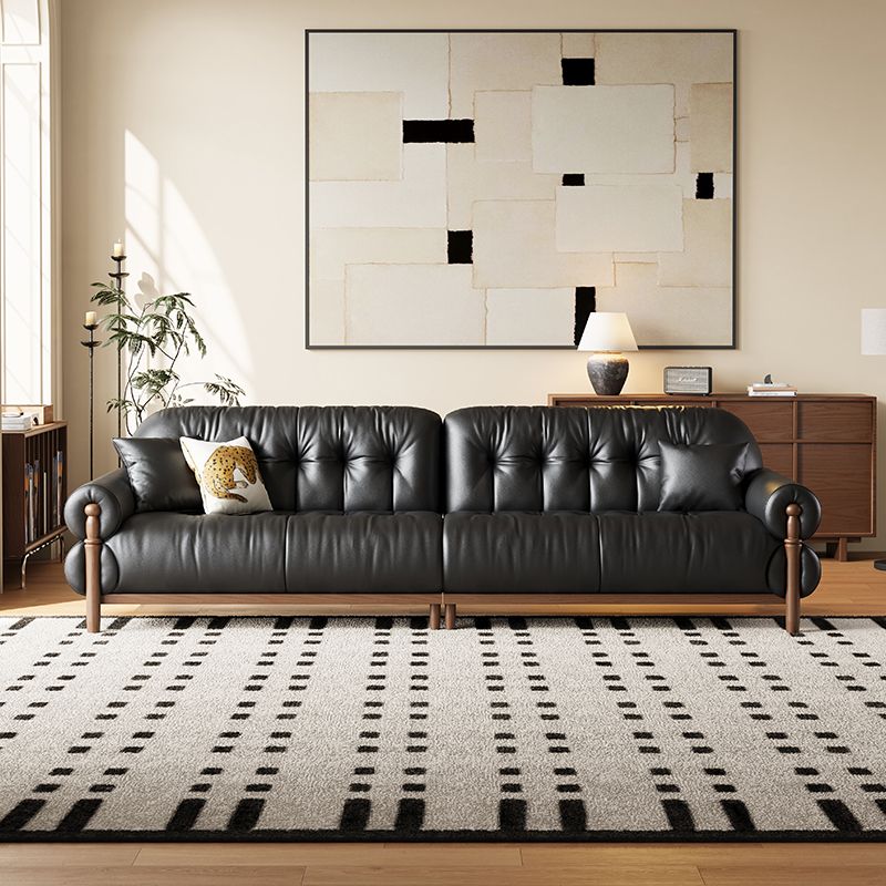 Modern Solid Color Tear Resistant Loveseat in Black/Auburn with 2 Pillows for 2-seater