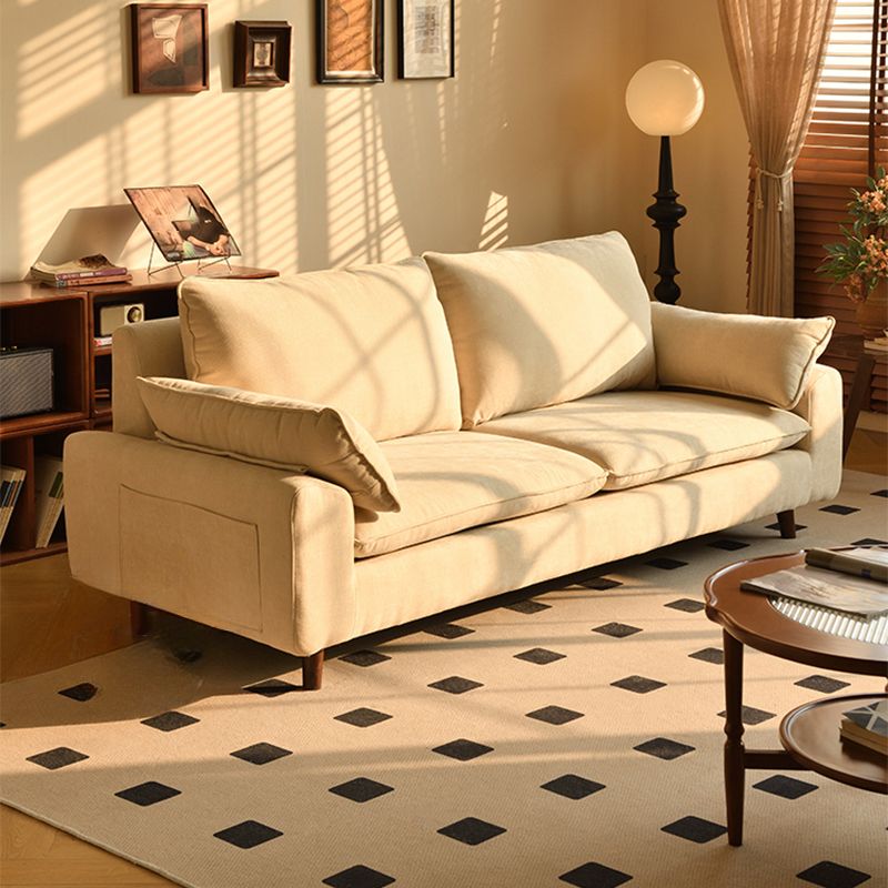 Trendy Stain Resistant Loveseat in Flannel with Butter Color/Light Blue/Beige Upholstery, Seats 2 with Receptacle Storage and Slipcover