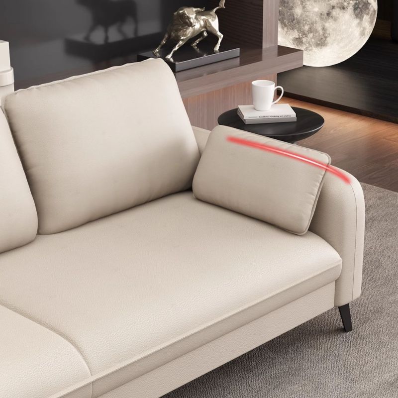 Trendy Solid Color Stain Resistant Standard Sofa in Synthetic Leather with Light Gray/Sage/Amber Color, Seats 3 with 2 Pillows