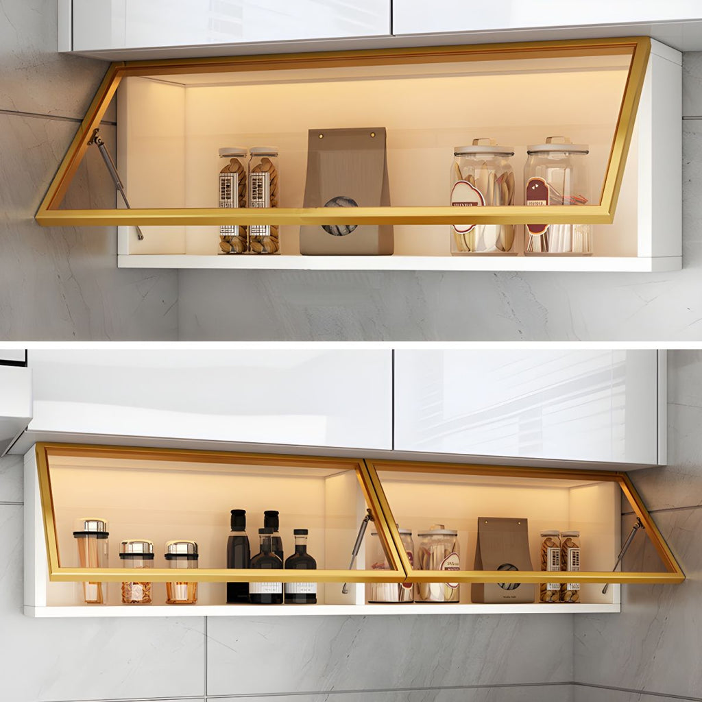 Modern Faux Wood Wall Mounted Display Cabinet with Glass Door