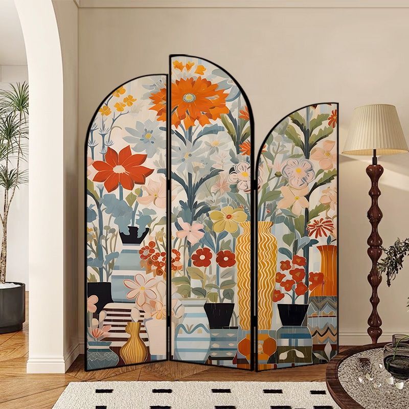 Screen Divider Minimalist Indoor Opaque Fold-up with 3 Panels, Flaxen Material, and Independent Design