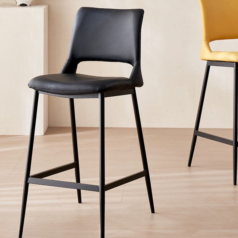 Casual Rawhide Bar Stools in Midnight Black/Lemon Color/Caramel with Back and Saddle Seat, Featuring Leg Rest